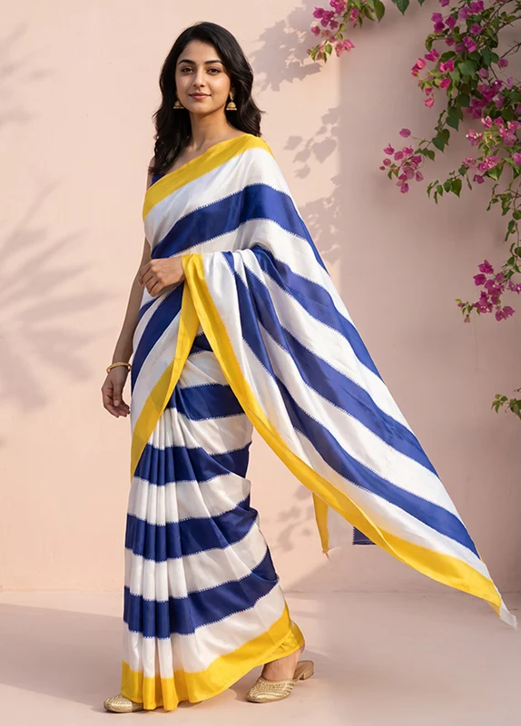 Multicolor Printed Silk Saree Without Blouse Piece One Size