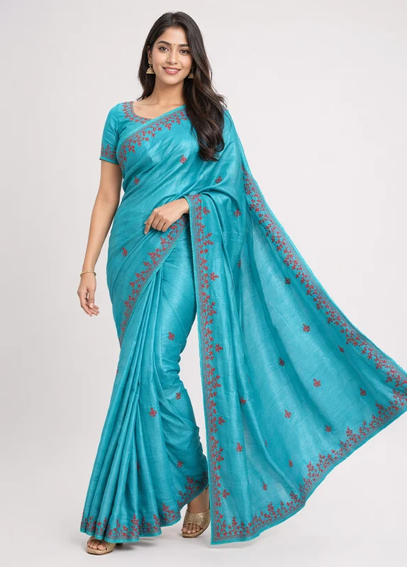 Multicolor Handloom Tussar Pure Silk Saree With Blouse Piece One Size