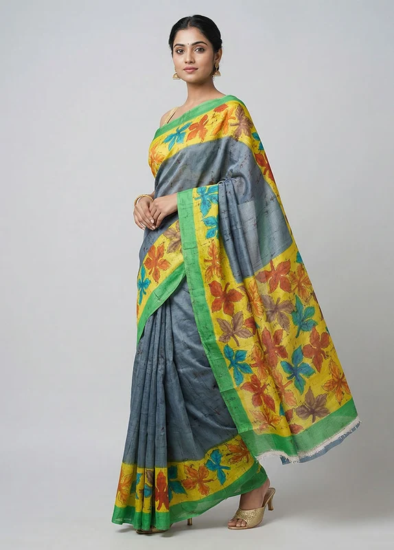 Multicolor Printed Silk Saree Without Blouse Piece One Size