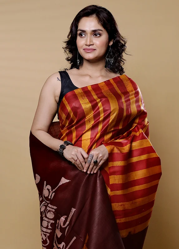 Yellow Printed Pure Silk Saree Without Blouse Piece Onesize