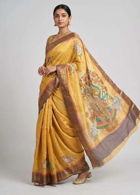 Multicolor Tussar Silk Saree With Blouse Piece One Size