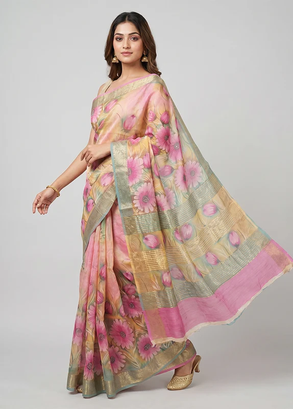 Multicolor Tussar Silk Saree With Blouse Piece One Size