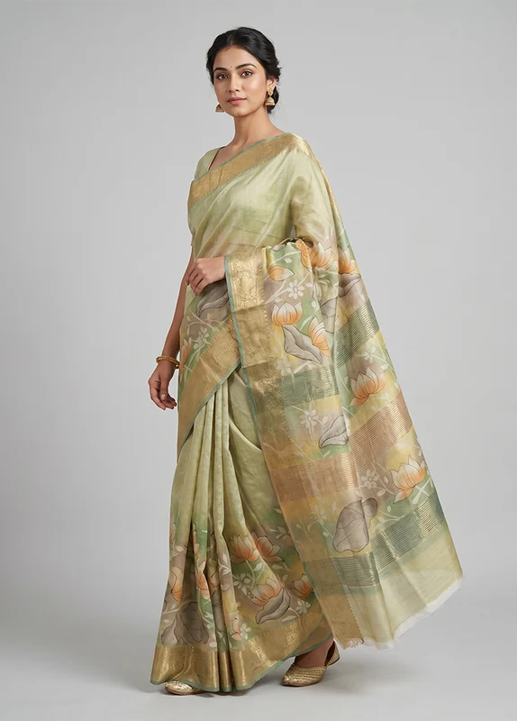 Multicolor Tussar Silk Saree With Blouse Piece One Size