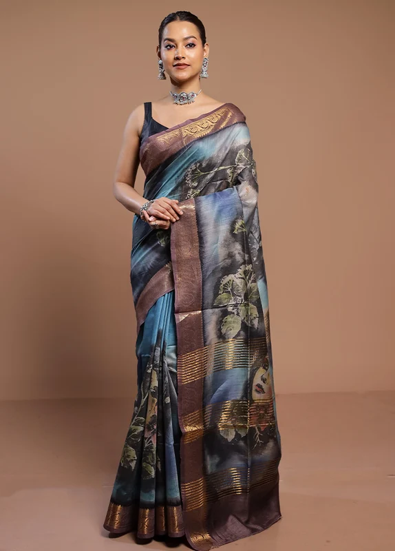 Multicolor Tussar Silk Saree With Blouse Piece Onesize