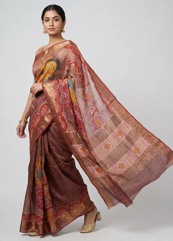 Multicolor Handloom Tussar Silk Saree With Blouse Piece One Size