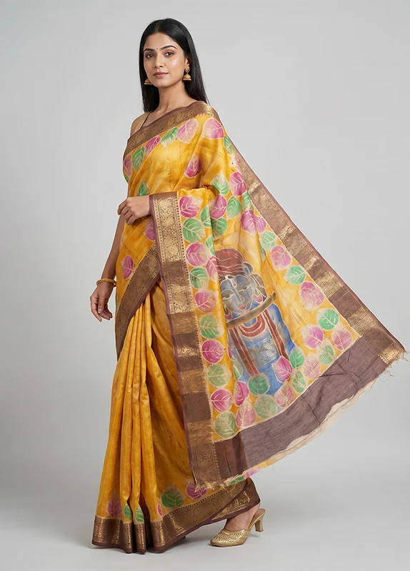 Multicolor Handloom Tussar Silk Saree With Blouse Piece One Size