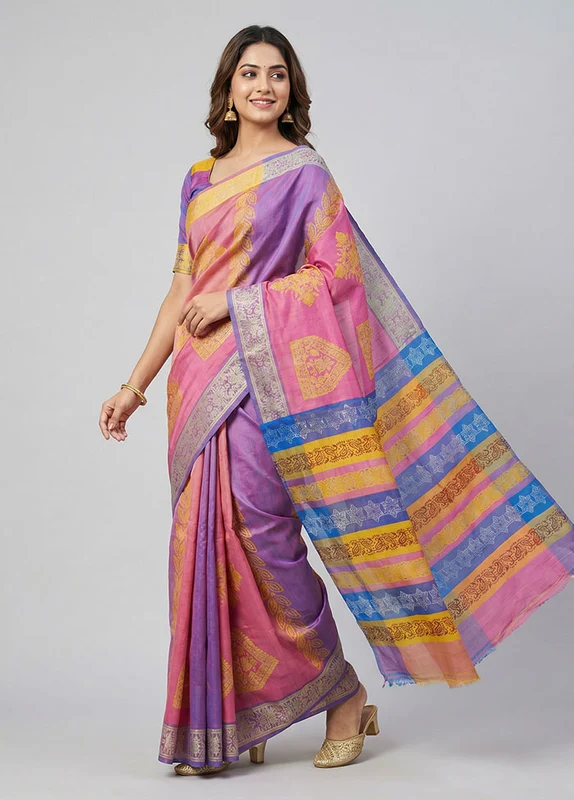 Rust Katan Silk Saree With Blouse Piece One Size