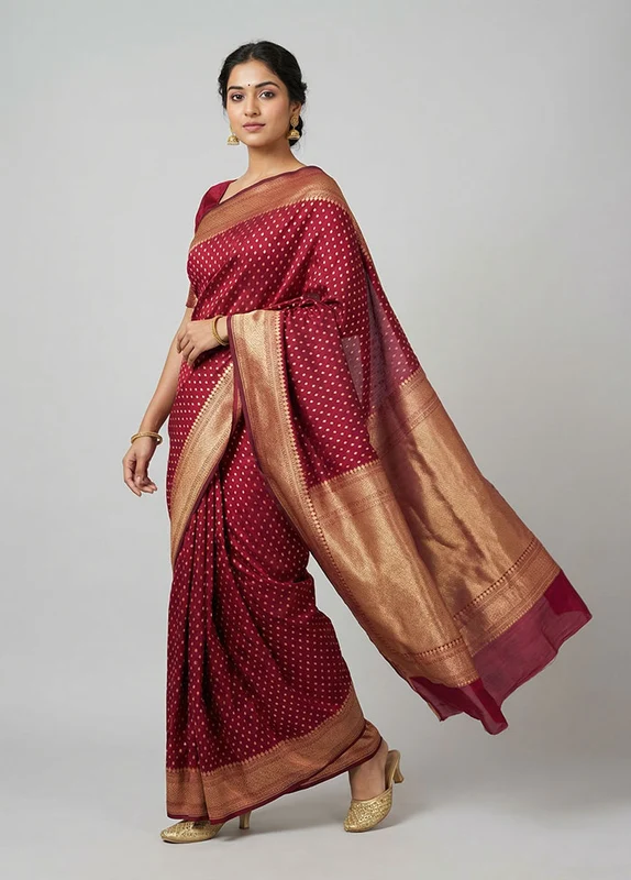 Purple Kora Silk Saree With Blouse Piece One Size