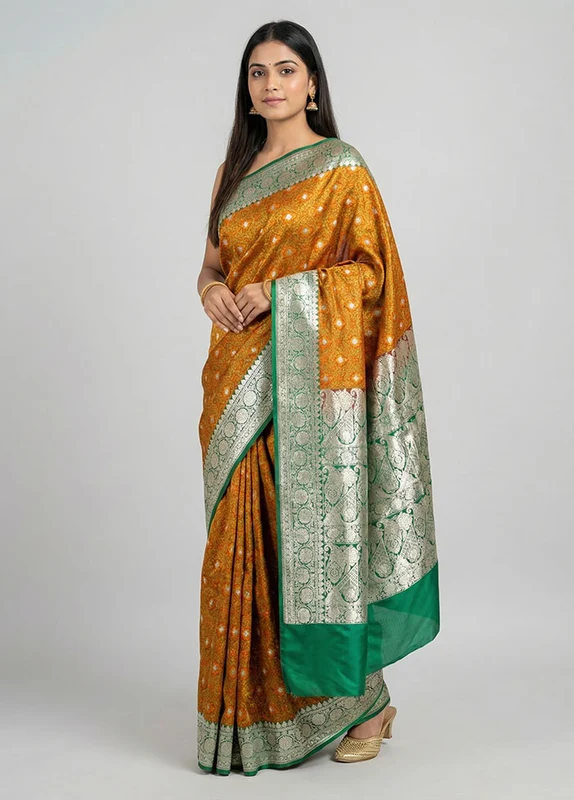 Rust Tanchoi Silk Saree With Blouse Piece One Size