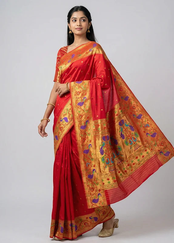 Pink Handloom Kanchipuram Pure Silk Saree With Blouse Piece One Size
