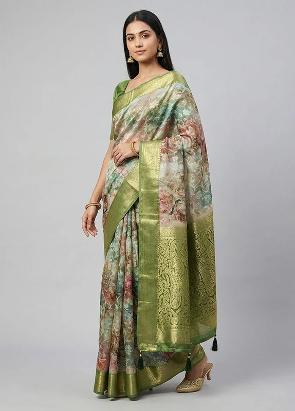 Cream Dupion Silk Saree With Blouse Piece One Size