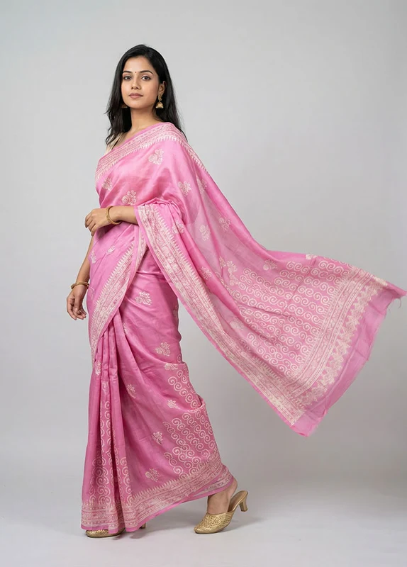 Purple Bishnupuri Silk Saree With Blouse Piece One Size
