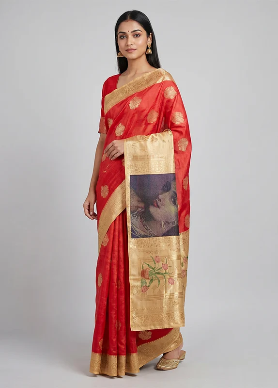 Pink Dupion Silk Saree With Blouse Piece One Size
