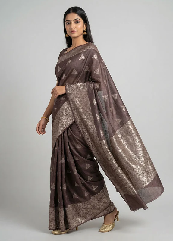 Cream Dupion Silk Saree With Blouse Piece One Size