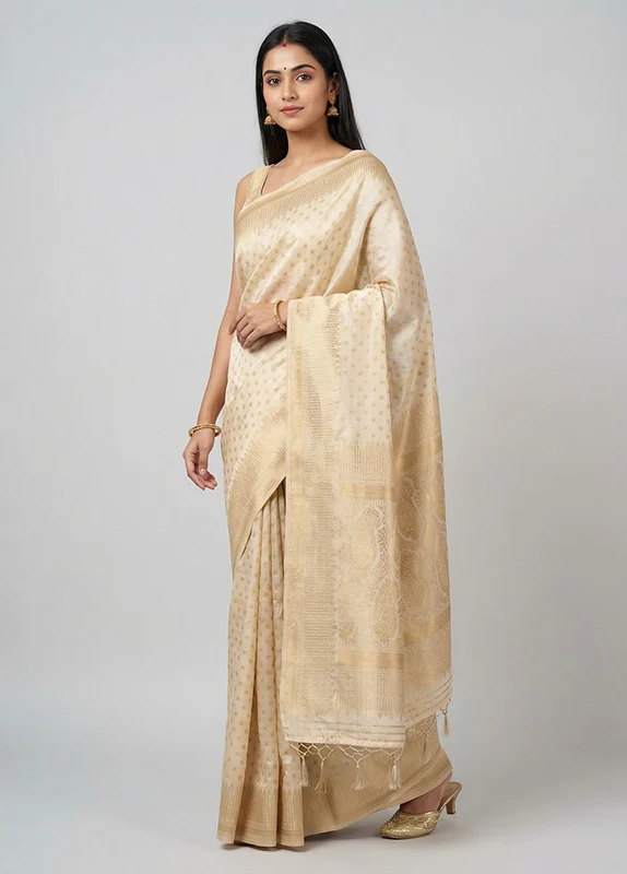 White Dupion Silk Saree With Blouse Piece One Size