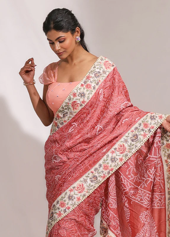 Pink Handloom Tussar Pure Silk Saree With Blouse Piece One Size