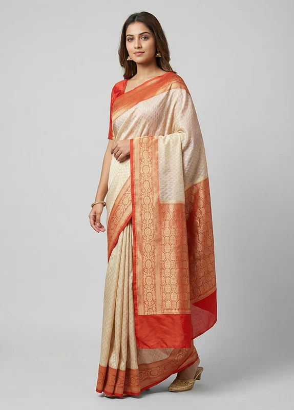Cream Uppada Silk Saree With Blouse Piece One Size