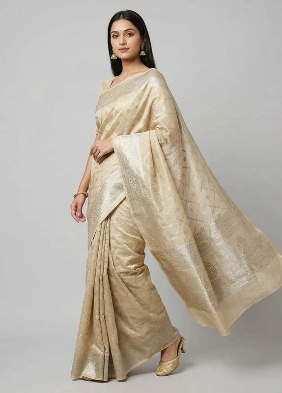 Yellow Handloom Dupion Silk Saree With Blouse Piece One Size