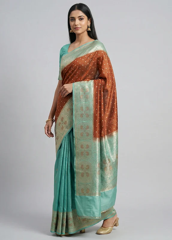 Brown Handloom Dupion Pure Silk Saree With Blouse Piece One Size