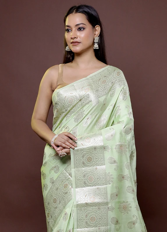 Green Handloom Dupion Pure Silk Saree With Blouse Piece Onesize
