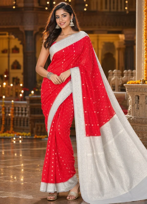 Red Handloom Dupion Pure Silk Saree With Blouse Piece One Size