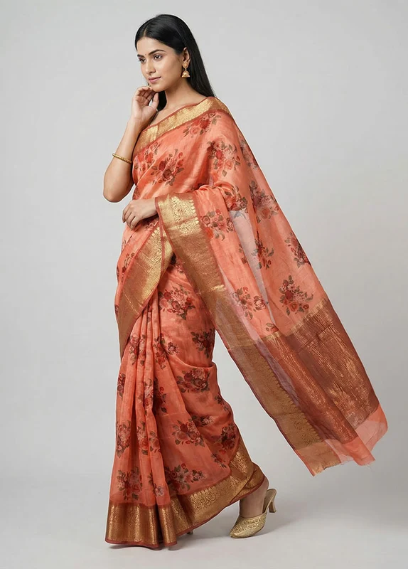 Pink Chanderi Silk Saree With Blouse Piece One Size
