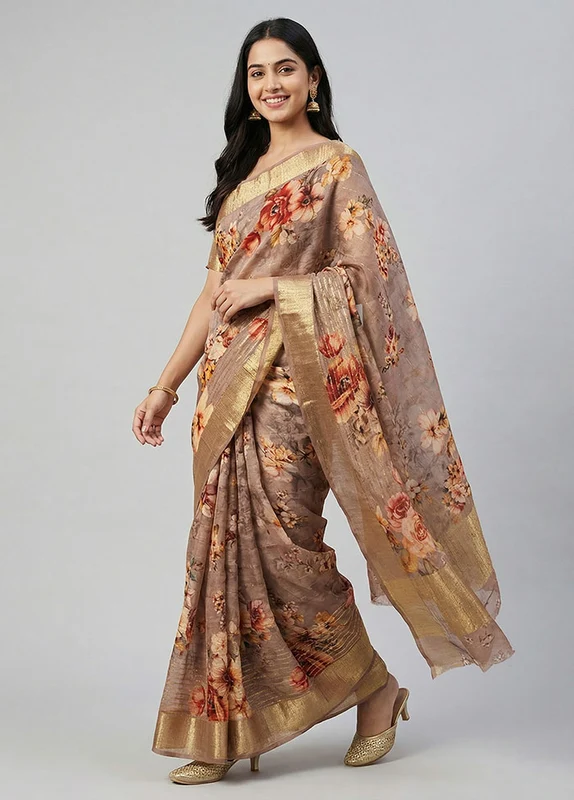 Pink Chanderi Silk Saree With Blouse Piece One Size