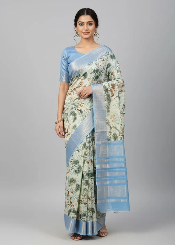 Grey Chanderi Silk Saree With Blouse Piece One Size