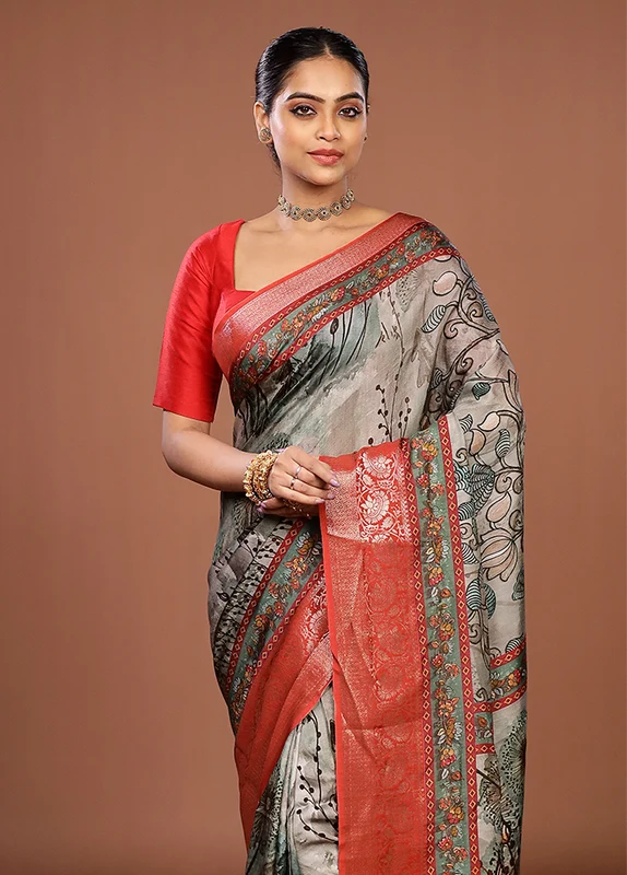 Green Chanderi Silk Saree With Blouse Piece One Size