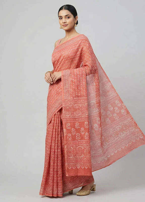 Red Tussar Silk Saree With Blouse Piece One Size