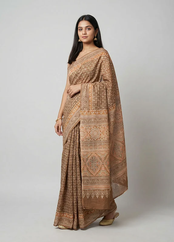 Rust Tussar Silk Saree With Blouse Piece One Size