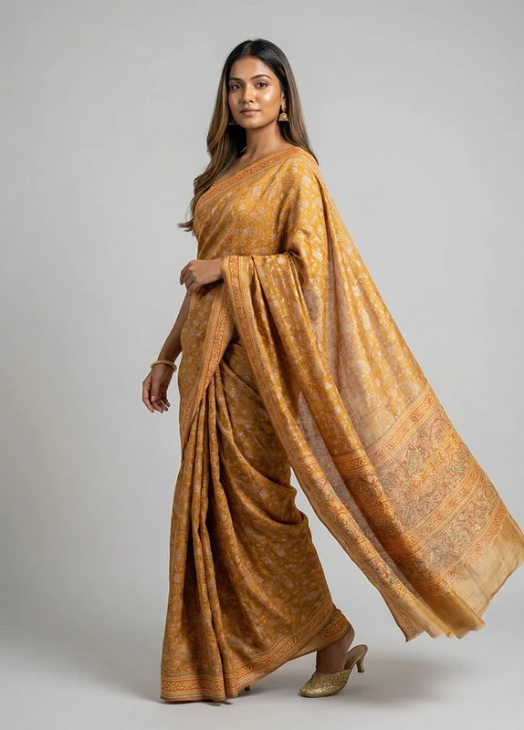 Rust Tussar Silk Saree With Blouse Piece One Size