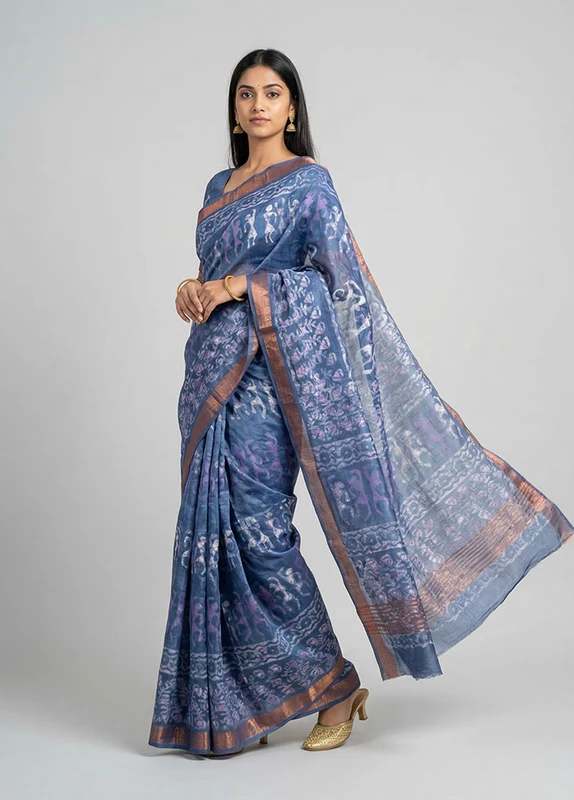 Purple Tussar Silk Saree With Blouse Piece One Size