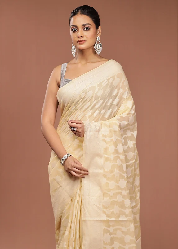Cream Cotton Saree With Blouse Piece Onesize