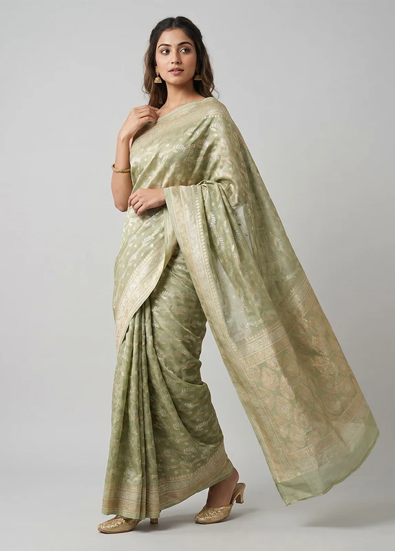 Cream Tissue Silk Saree With Blouse Piece One Size