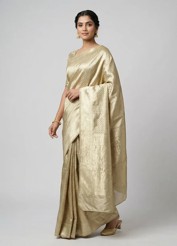 Green Tissue Silk Saree With Blouse Piece One Size