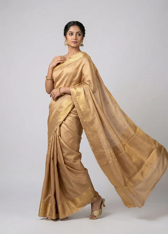 Cream Handloom Kanchipuram Pure Silk Saree With Blouse Piece One Size