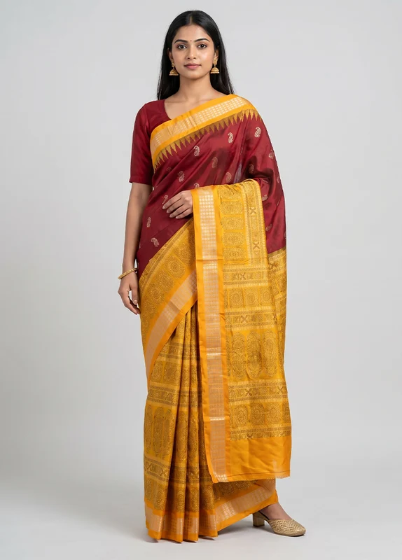 Red Handloom Bomkai Pure Silk Saree With Blouse Piece One Size