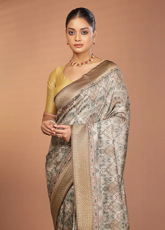 Cream Dupion Silk Saree With Blouse Piece One Size