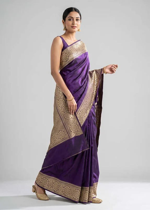 Blue Handloom Katan Pure Silk Saree With Blouse Piece One Size