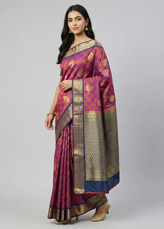 Pink Handloom Kanjivaram Pure Silk Saree With Blouse Piece One Size