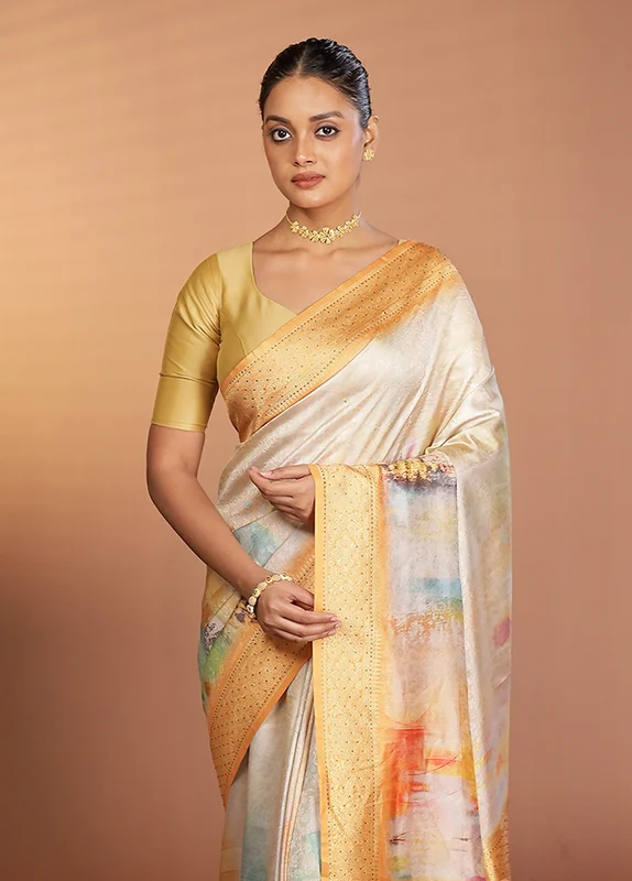 Yellow Dupion Silk Saree With Blouse Piece One Size