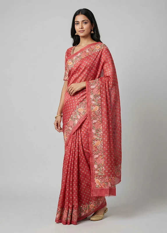 Pink Handloom Tussar Pure Silk Saree With Blouse Piece One Size