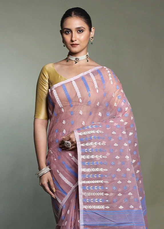 Brown Tant Jamdani Saree Without Blouse Piece Onesize