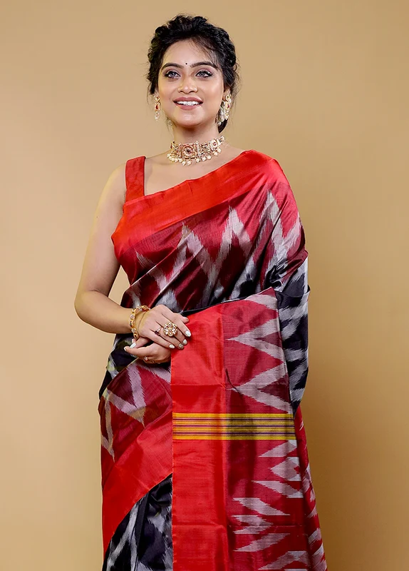 Black Handloom Pure Bishnupuri Silk Saree Without Blouse Piece Onesize