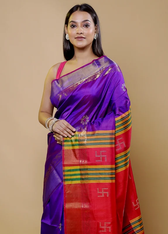 Purple Kalakshetra Silk Saree With Blouse Piece Onesize