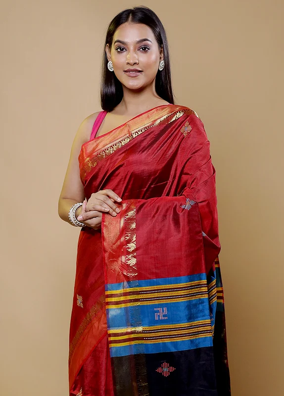 Red Kalakshetra Kalakshetra Silk Saree With Blouse Piece Onesize