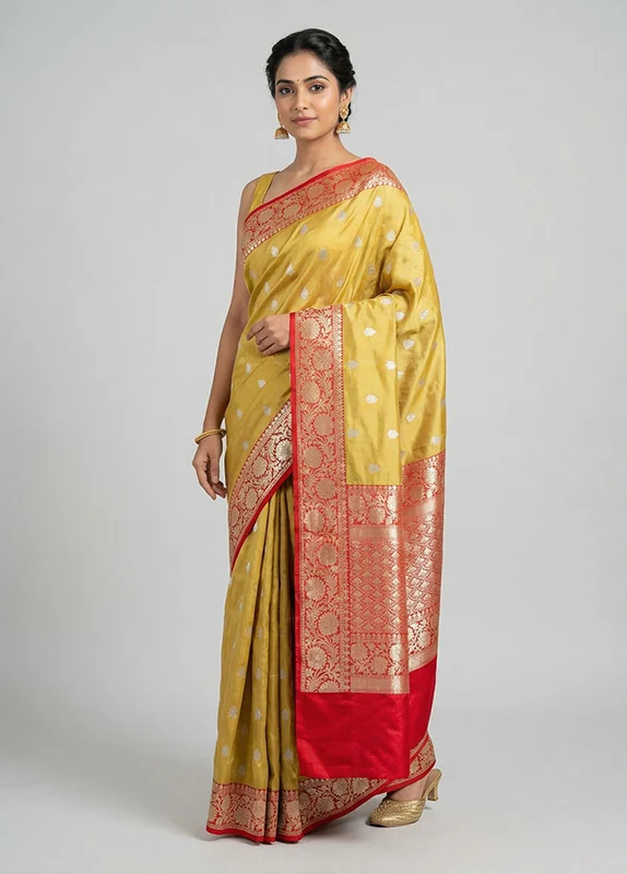 Cream Handloom Katan Pure Silk Saree With Blouse Piece One Size