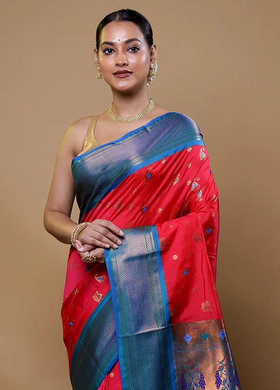 Pink Kanjivaram Silk Saree With Blouse Piece Onesize