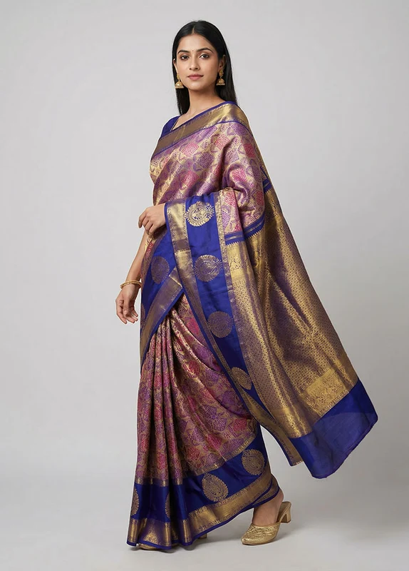 Cream Handloom Kanchipuram Pure Silk Saree With Blouse Piece One Size
